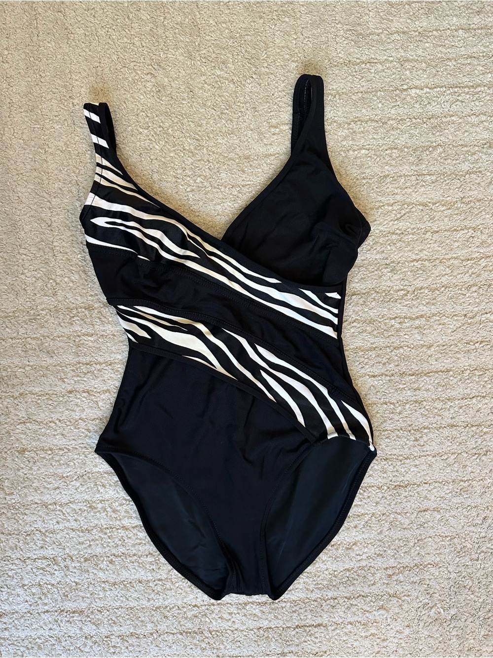 Black One Piece Swimsuit with White Zebra Stripe